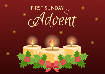 First Sunday of Advent or the Beginning of a New Church Year Which Takes Place on November 27 in Template Hand Drawn Cartoon Flat Illustration