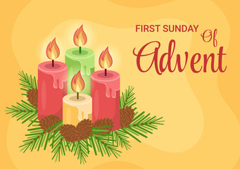 First Sunday of Advent or the Beginning of a New Church Year Which Takes Place on November 27 in Template Hand Drawn Cartoon Flat Illustration