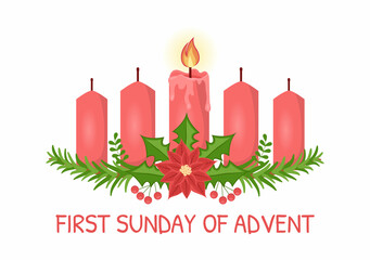 First Sunday of Advent or the Beginning of a New Church Year Which Takes Place on November 27 in Template Hand Drawn Cartoon Flat Illustration