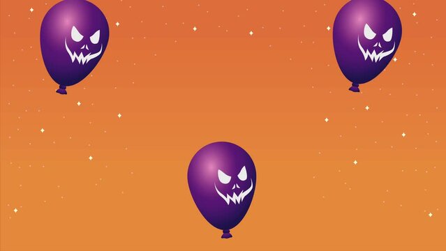 halloween animation with purple balloons helium