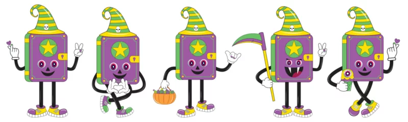 Plexiglas keuken achterwand Robot Halloween-tekenset in stripstijl en halloween-set patches voor ontwerp. Set van leuke grappige happy Halloween karakter. scrapbooking, wenskaart, uitnodiging, sticker. Halloween sticker