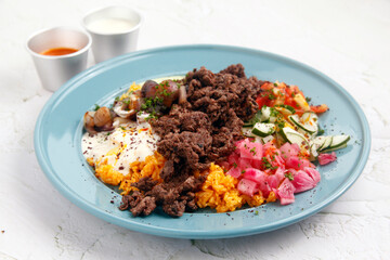 Freshly cooked shawarma with rice