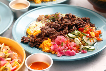 Freshly cooked shawarma with rice