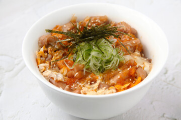 Freshly cooked Japanese food called Oyakodon