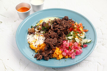 Freshly cooked shawarma with rice