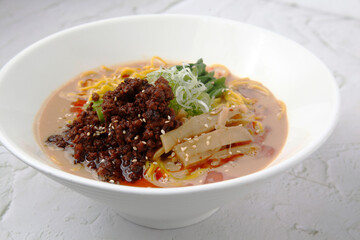 Freshly cooked Japanese food called white sesame ramen