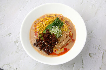 Freshly cooked Japanese food called white sesame ramen
