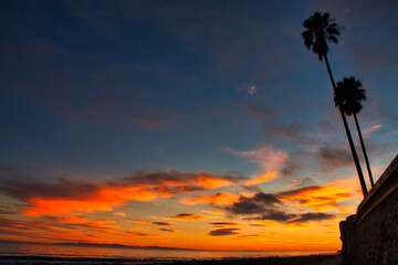 Passing winter storm at sunset on the beach in Montecito California