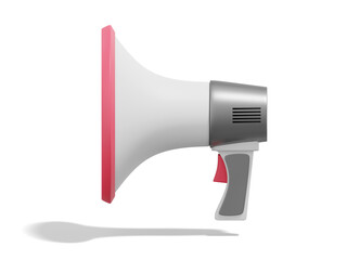 3d rendering. Realistic megaphone isolated on white background. Side view.