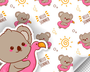 cute koala cartoon seamless pattern adorable animal character sticker fabric design