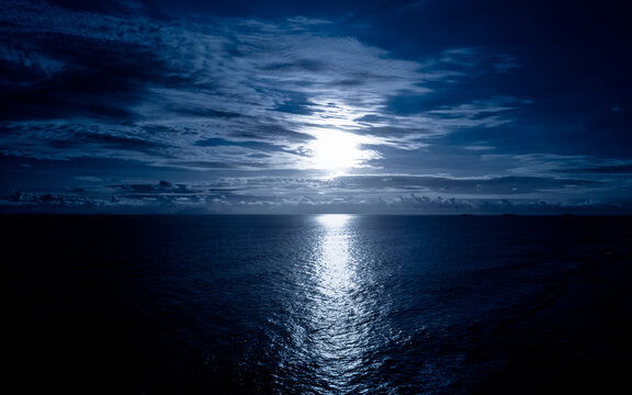 Moonlight in ocean landscape.