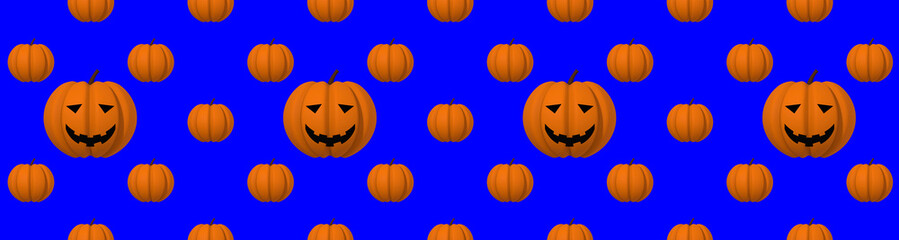 pumpkins on a blue background. template for overlaying on the surface. pumpkin with a carved smile. Hellowin symbol. Banner for insertion into site. 3D visualization. 3D image