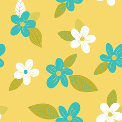 Fototapeta premium Seamless floral pattern based on traditional folk art ornaments. Art flowers on color background. Scandinavian style. Sweden nordic style. Vector illustration. Simple minimalistic pattern