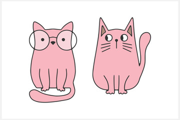 Doodle cat set clip art. Hand drawn art line. Sketch animal. Vector stock illustration. EPS 10