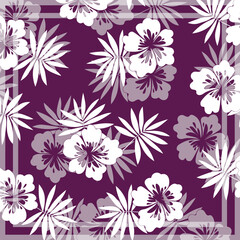 Print for kerchief, bandana, scarf, handkerchief, shawl, neck scarf. Squared pattern with ornament for fabric, textile, silk products. Paisley vector with abstract flowers. Floral folk tracery