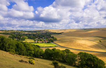 Beautiful views over East Dean and the south downs from Went hill along the Went Way East Sussex south east England UK