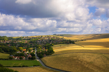 Beautiful views over East Dean and the south downs from Went hill along the Went Way East Sussex south east England UK