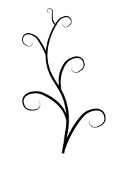 PNG. Black color doodle organic line art flower and leaf.