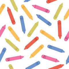 Colorful seamless pattern with school supplies and crayons. Back to school background.