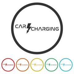 Electric car charging station icon. Set icons in color circle buttons