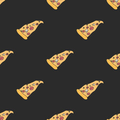 Seamless pizza pattern. colored pizza background. Doodle vector pizza illustration. Fast food vector pattern