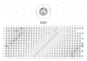 Moon Calendar 2023 Northern Hemisphere white - obrazy, fototapety, plakaty