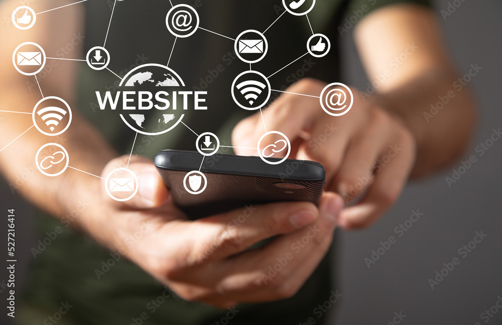 Wall mural man using smartphone. website concept