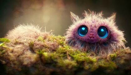 illustration of fluffy monster with cute eyes