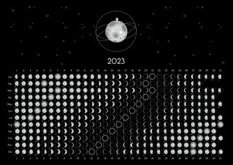 Moon Calendar 2023 Southern Hemisphere black - obrazy, fototapety, plakaty