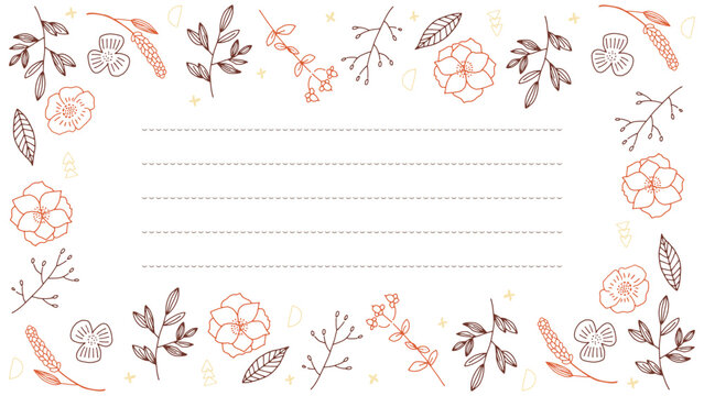 オレンジと茶色のお花のお手紙フレーム