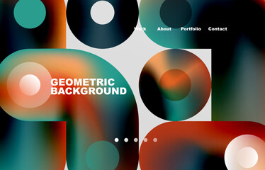 Circles and round shapes landing page abstract geometric background. Web page for website or mobile app wallpaper