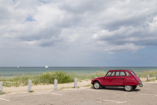 Tisvilde, Denmark - June 20, 2016: A Citroen 2cv Dyane standing on the parking lot of Tisvilde beach.