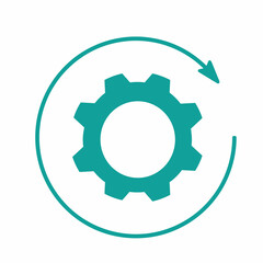 arrow and gear icon, business workflow concept, highlighted on white background