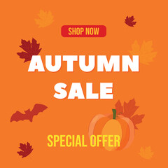 Autumn sale banner. Template for marketing and  promo. Flat vector design illustration