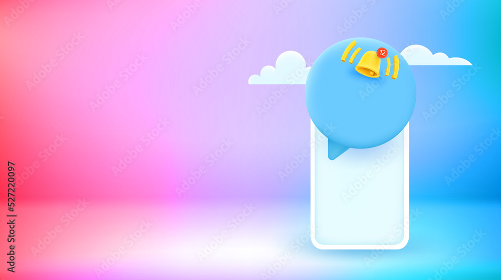 Fototapete Modern smartphone with message notifications. Vector 3d banner with copy space