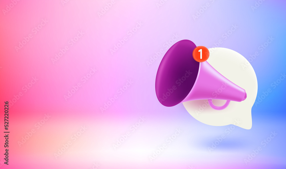 Aufkleber announcement concept with loud speaker. vector 3d banner with doodling