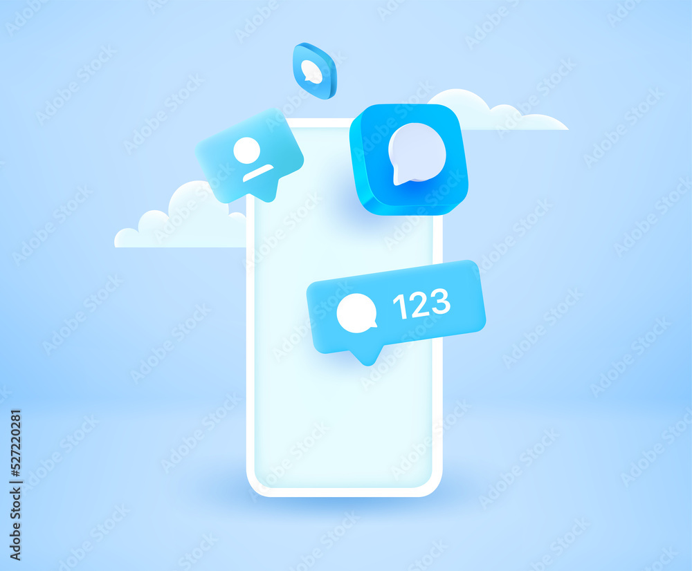 Poster modern smartphone with message application icons. 3d vector illustration
