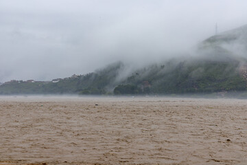 Heavy flood due to monsoon rainfall at the swat valley in the river swat in Khyber Pakhtunkhwa, Pakistan