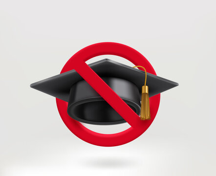 No graduation and education concept with graduation cap. 3d vector illustration