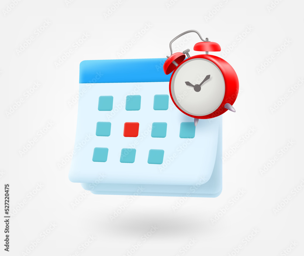 Aufkleber paper calendar with alarm clock. agenda concept. 3d vector isolated icon