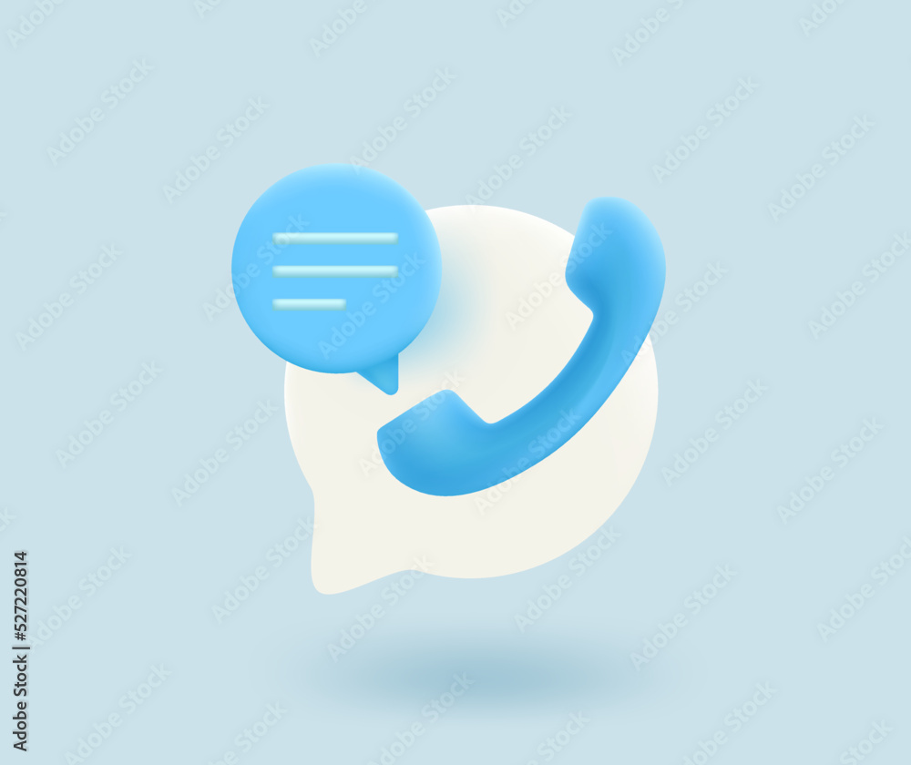 Poster call center support concept with telephone tube and speech cloud. 3d vector isolated icon