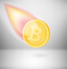 Falling bitcoin wealth concept. 3d vector illustration