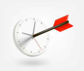 In time concept with arrow and clock. 3d vector isolated icon 