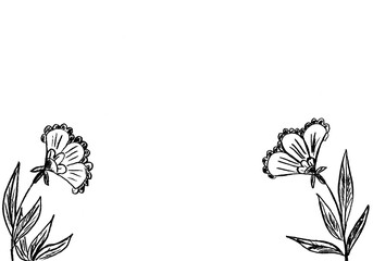 Fototapeta premium Beautiful decorative flowers in black on a white background in the form of a frame