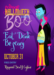 Happy Halloween Party poster with vampire.Halloween party invitation. Vector illustration. Brochure background.
