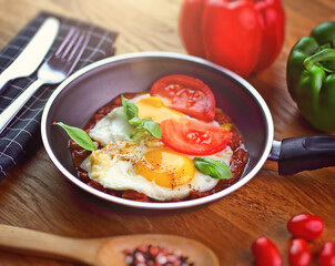 Delicious shakshouka made in an appetizing way at home