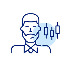 Trading broker. Young professional man wearing tie and shirt. Pixel perfect, editable stroke line art icon