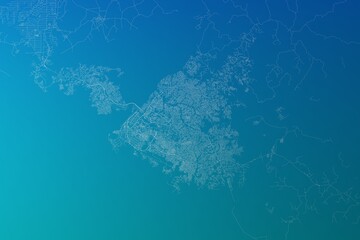 Map of the streets of Douala (Cameroon) made with white lines on greenish blue gradient background. 3d render, illustration