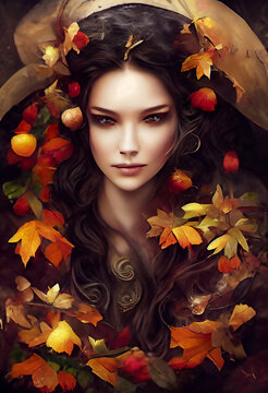 Fantasy autumn queen, computer generated image