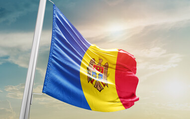 Moldova national flag cloth fabric waving - Image